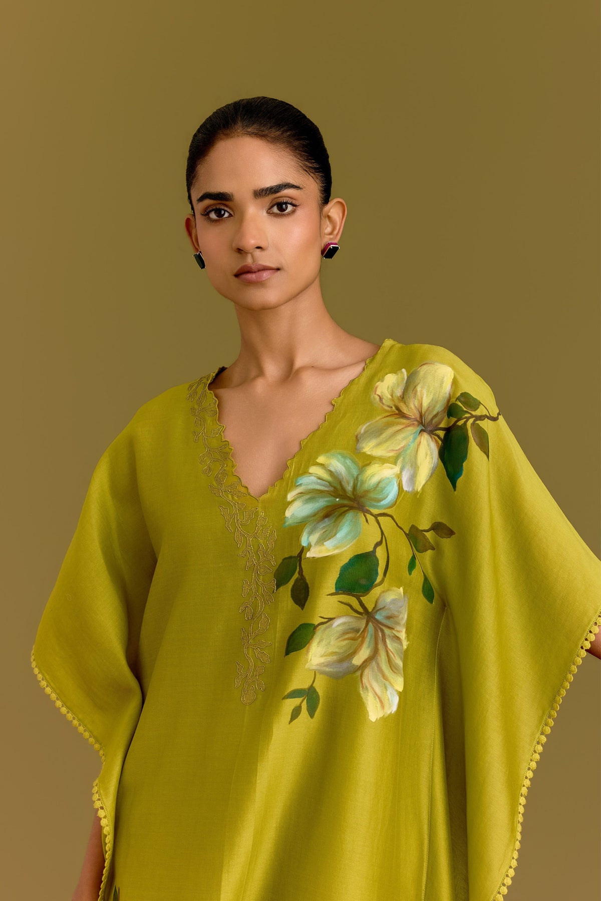 Green Hand Paint Kaftan Set