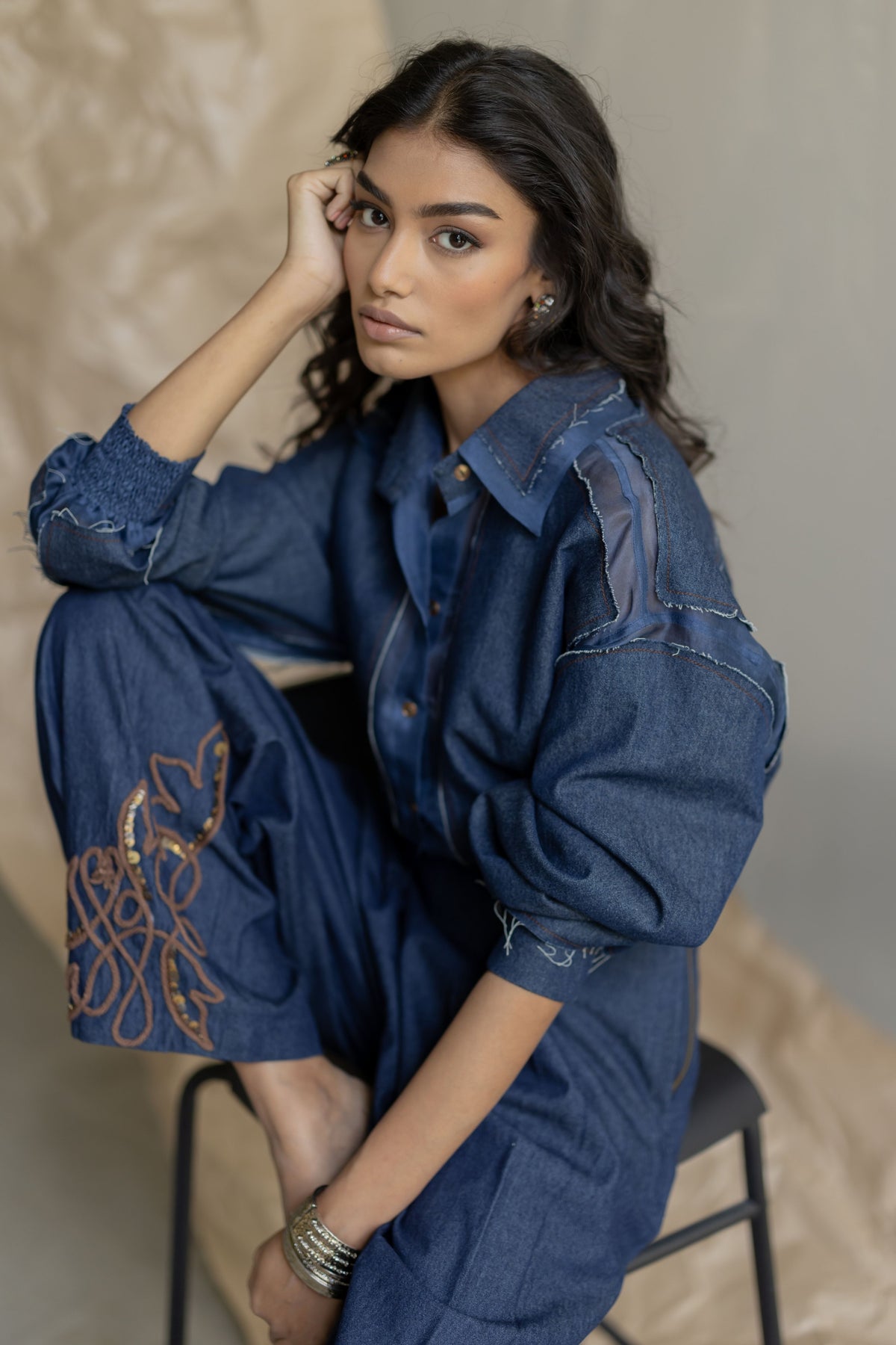 Organza Shirt With Denim Patch