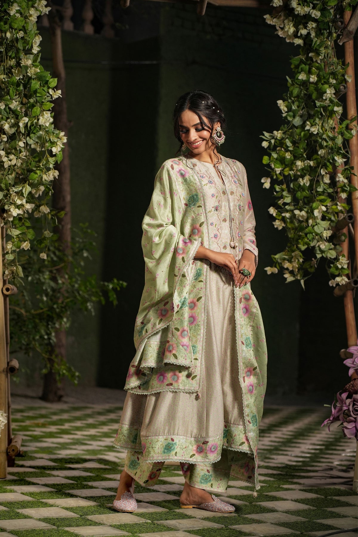 Mughal Heer Kalidar Set in Green