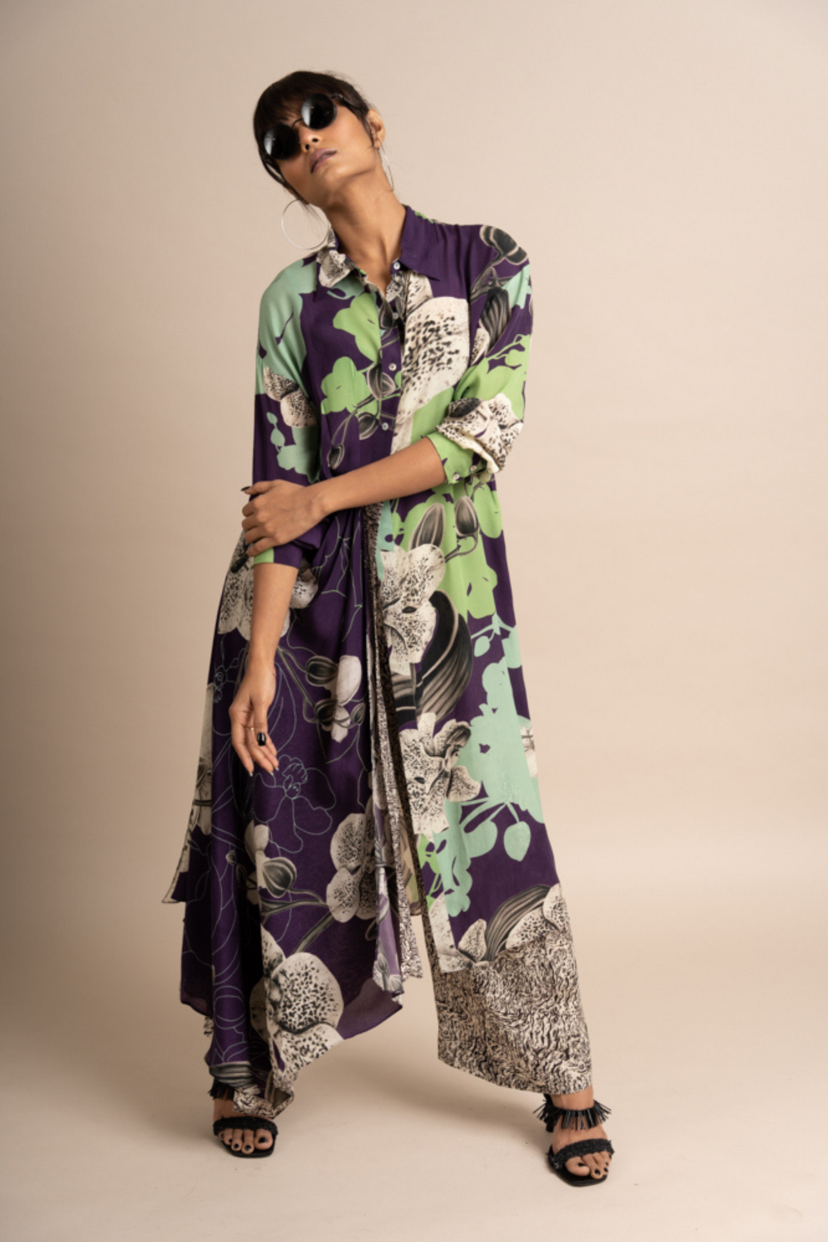 Aubergine Print Shirt With Pant