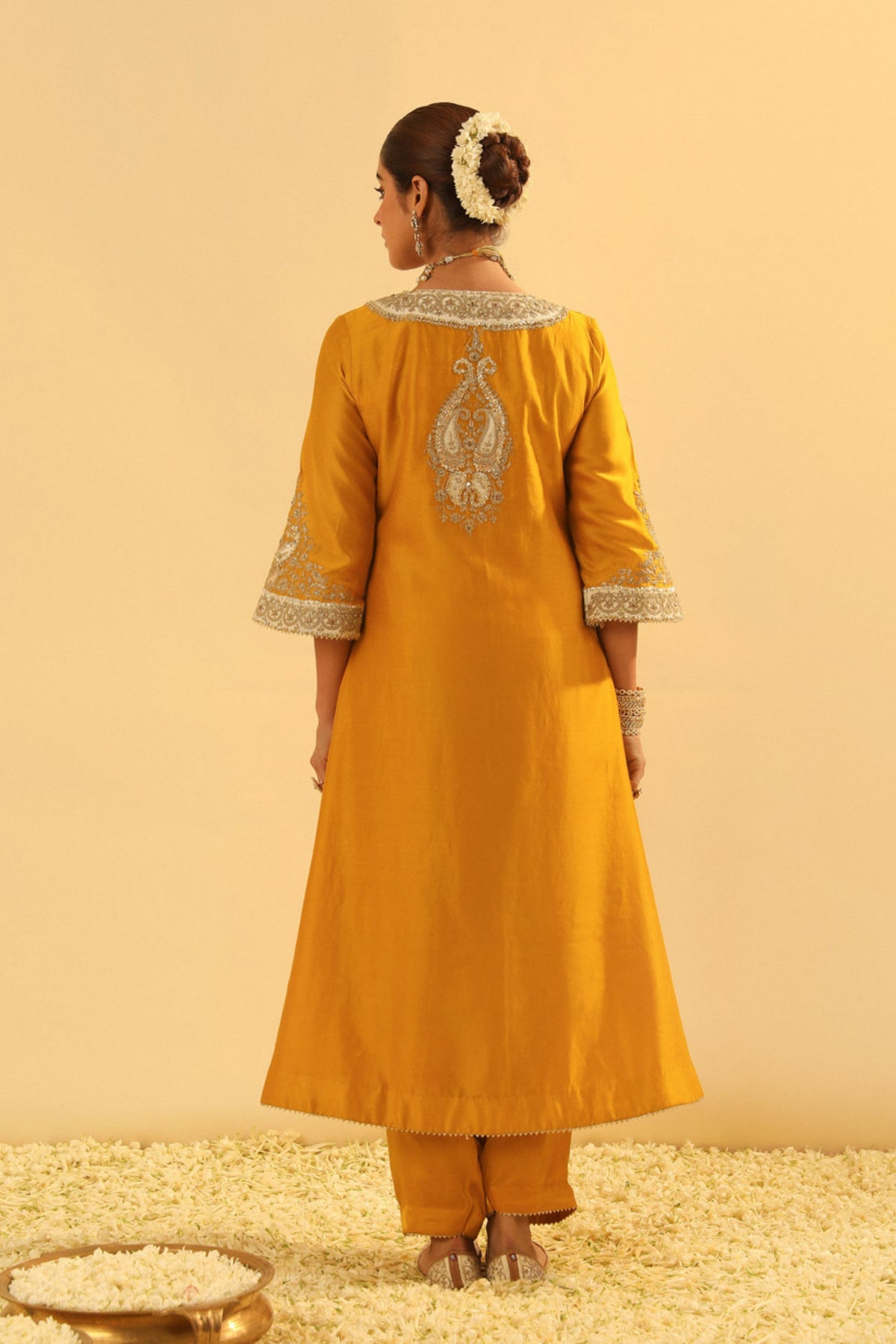 Shazana Mustard Long A-line Choga With Salwar