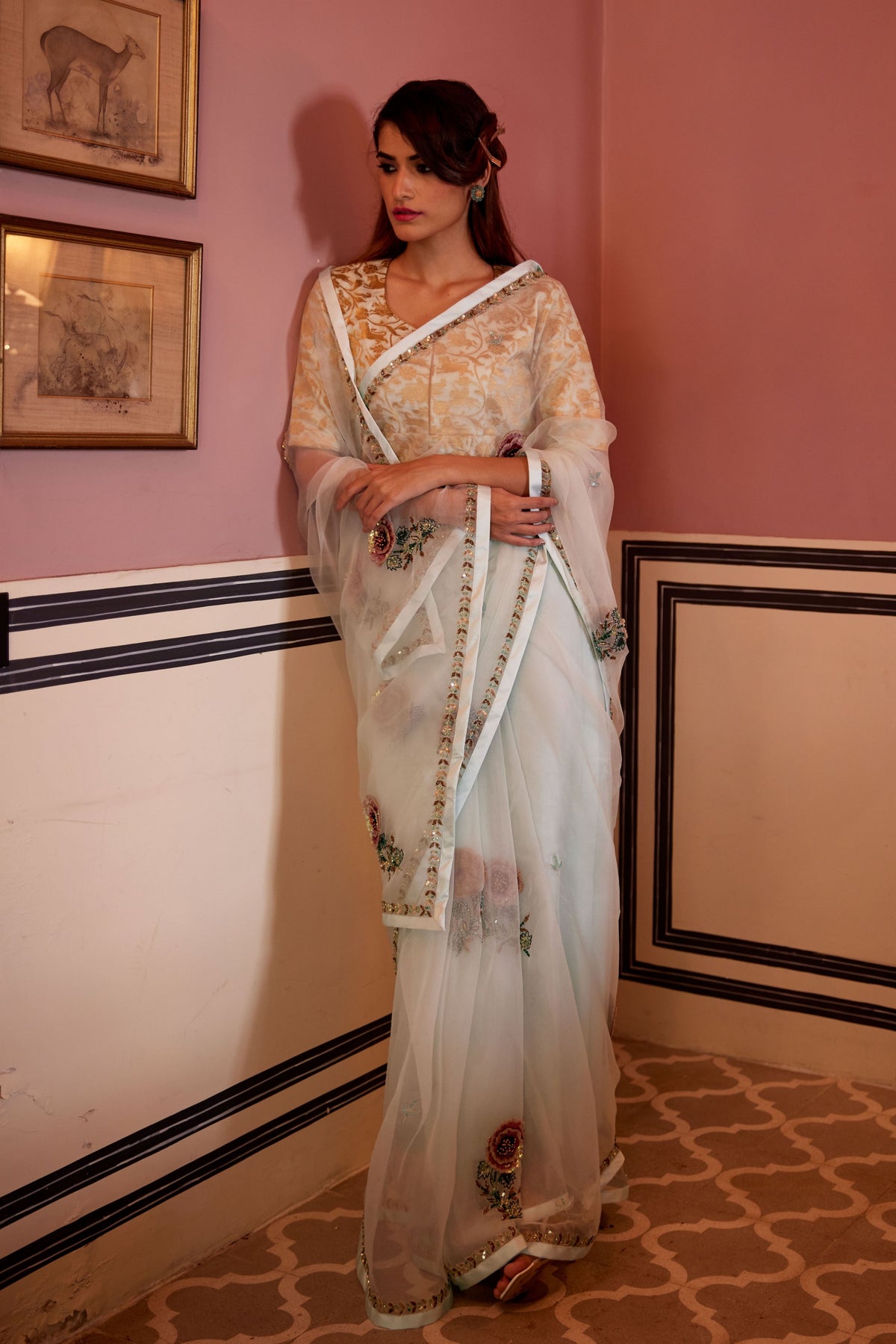 Gulab Sea Foam Saree