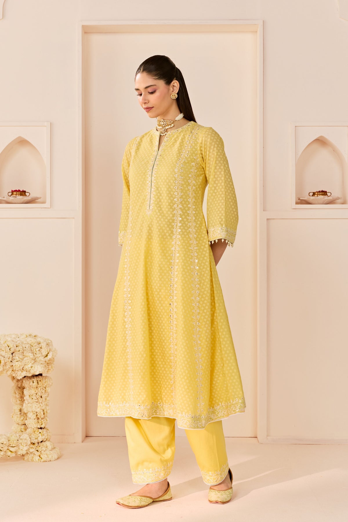 Firdaus Lemon Yellow Long Kalidaar Set