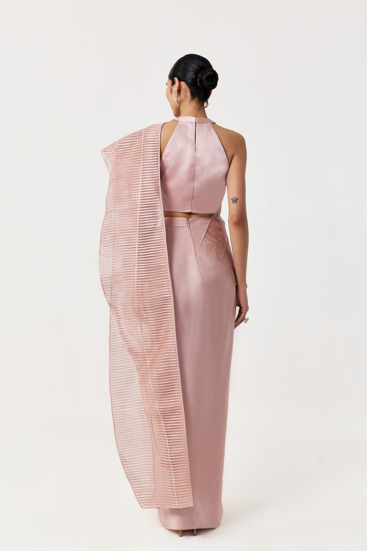 Layered Rose Gold Wave Pre-Stitched Saree