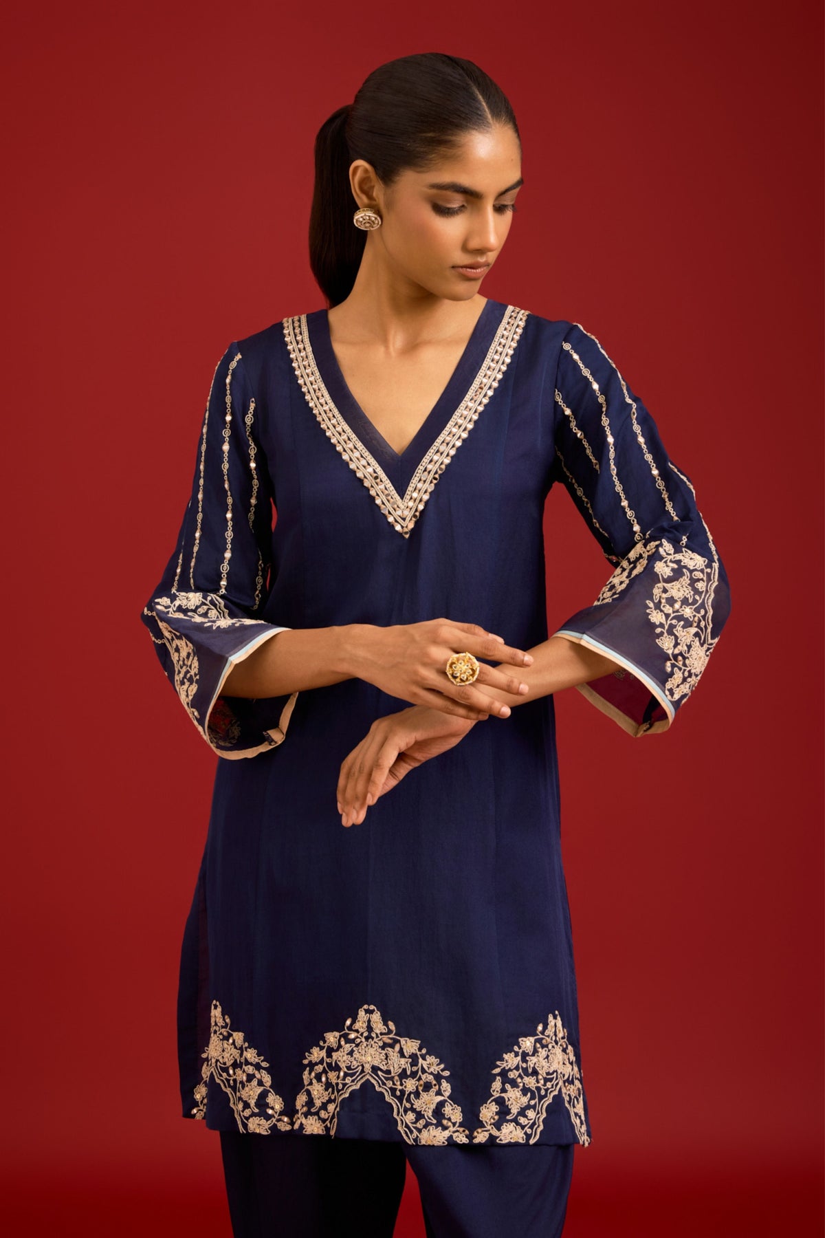 Navy Blue Embroidered Kurta Set