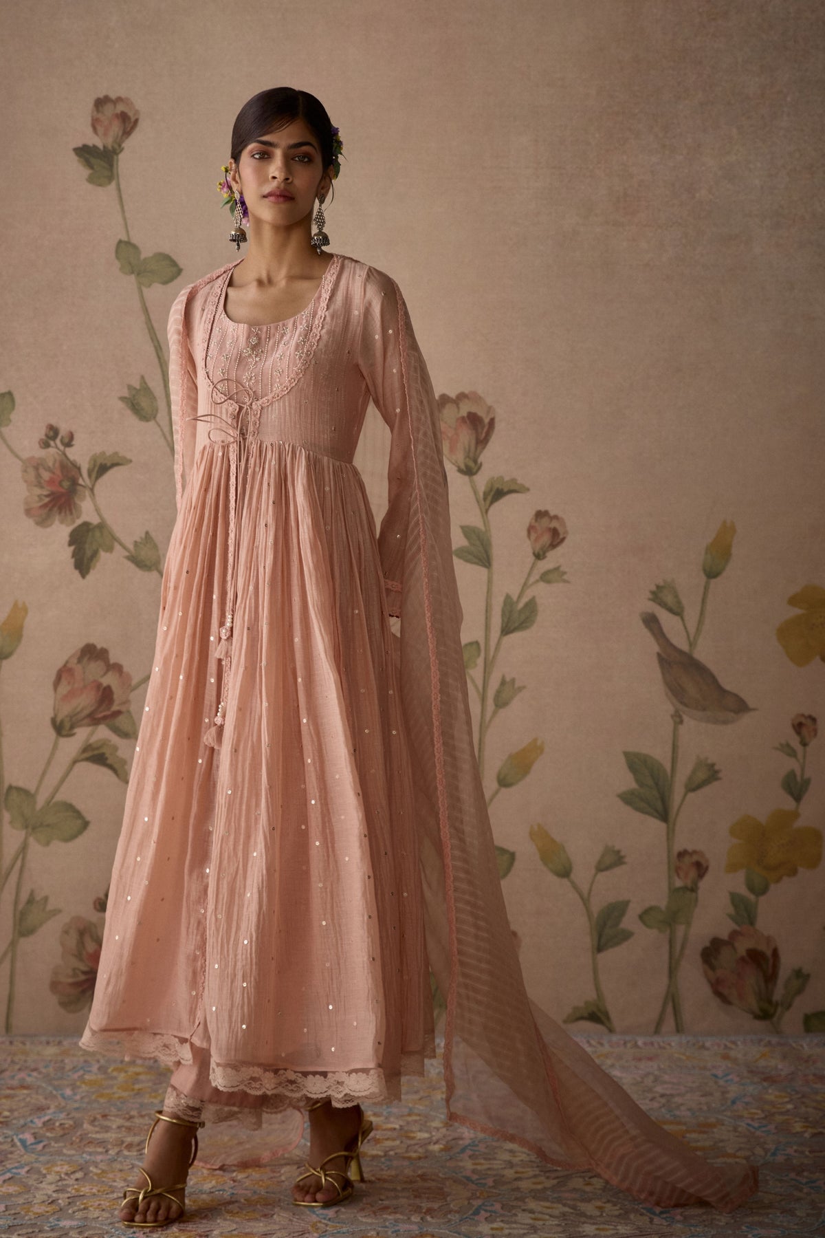 Pink Hand Embroidered Anarkali Set