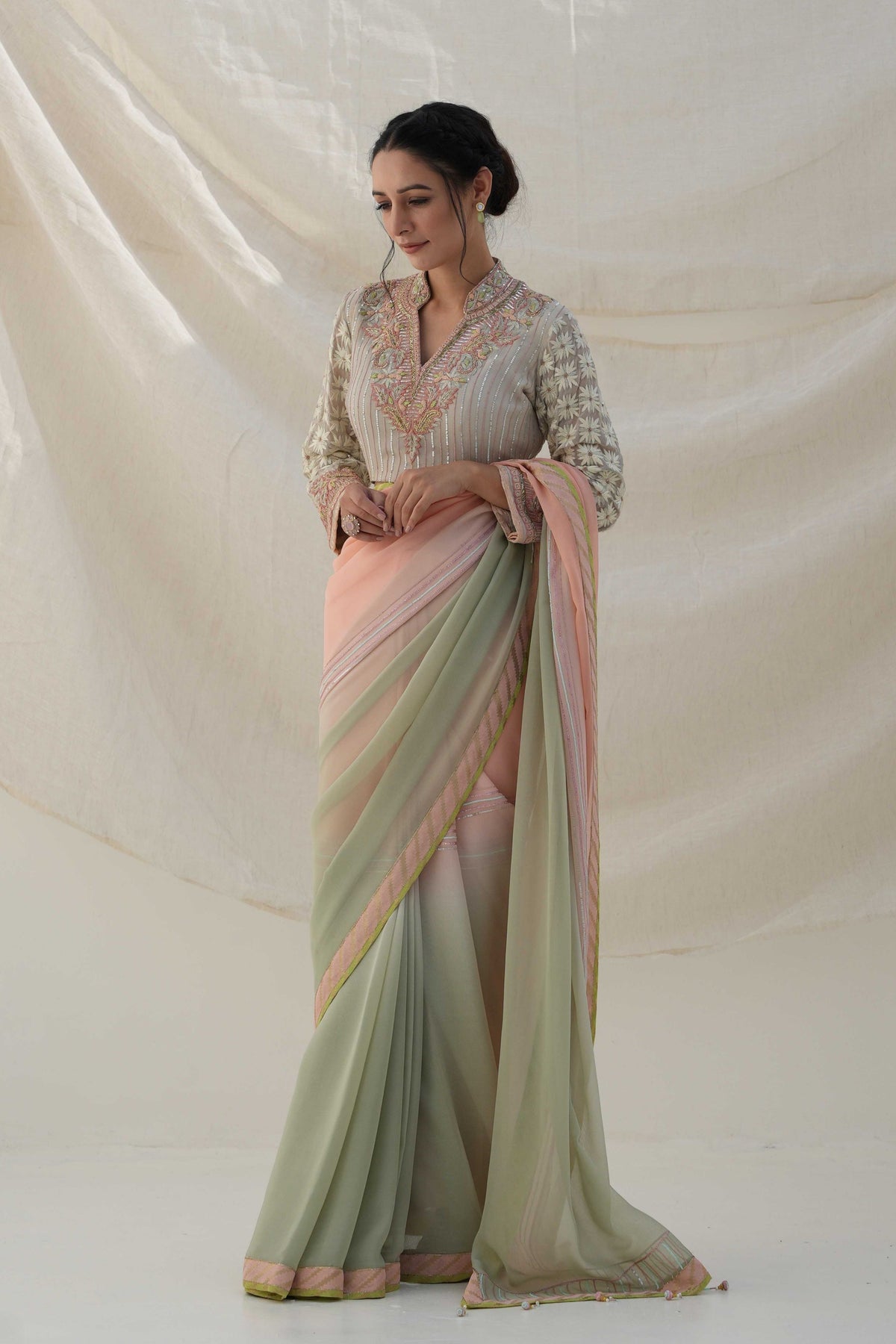 Pista Green Saree Set