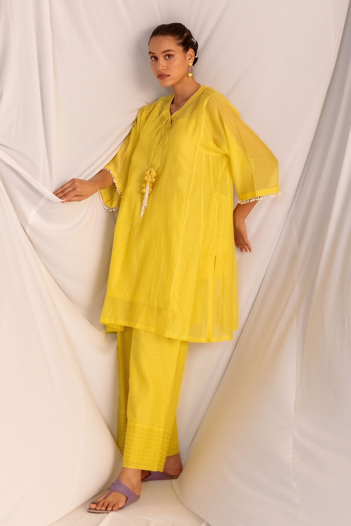 Lime Green Embroidered Tunic Set