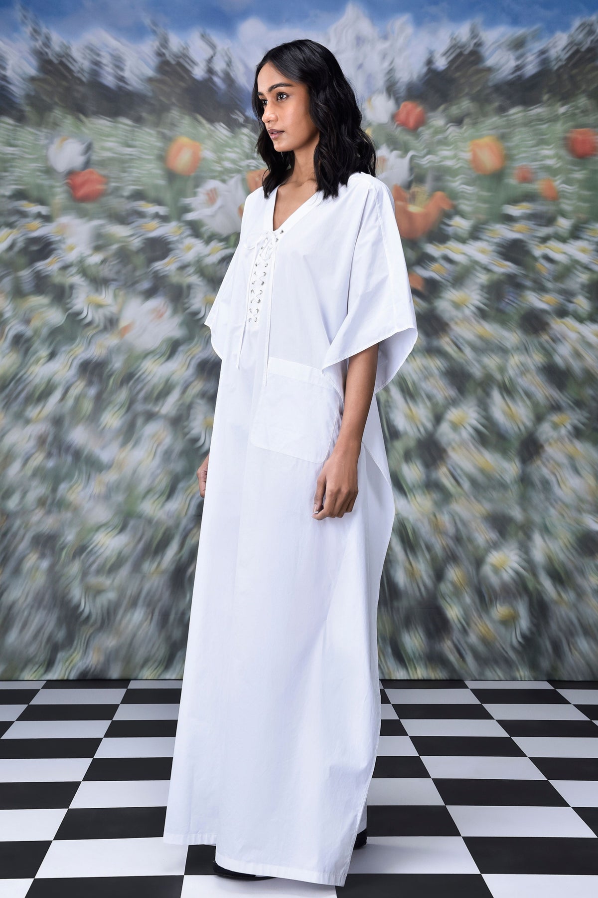 Kaftan Laceup Dress  White