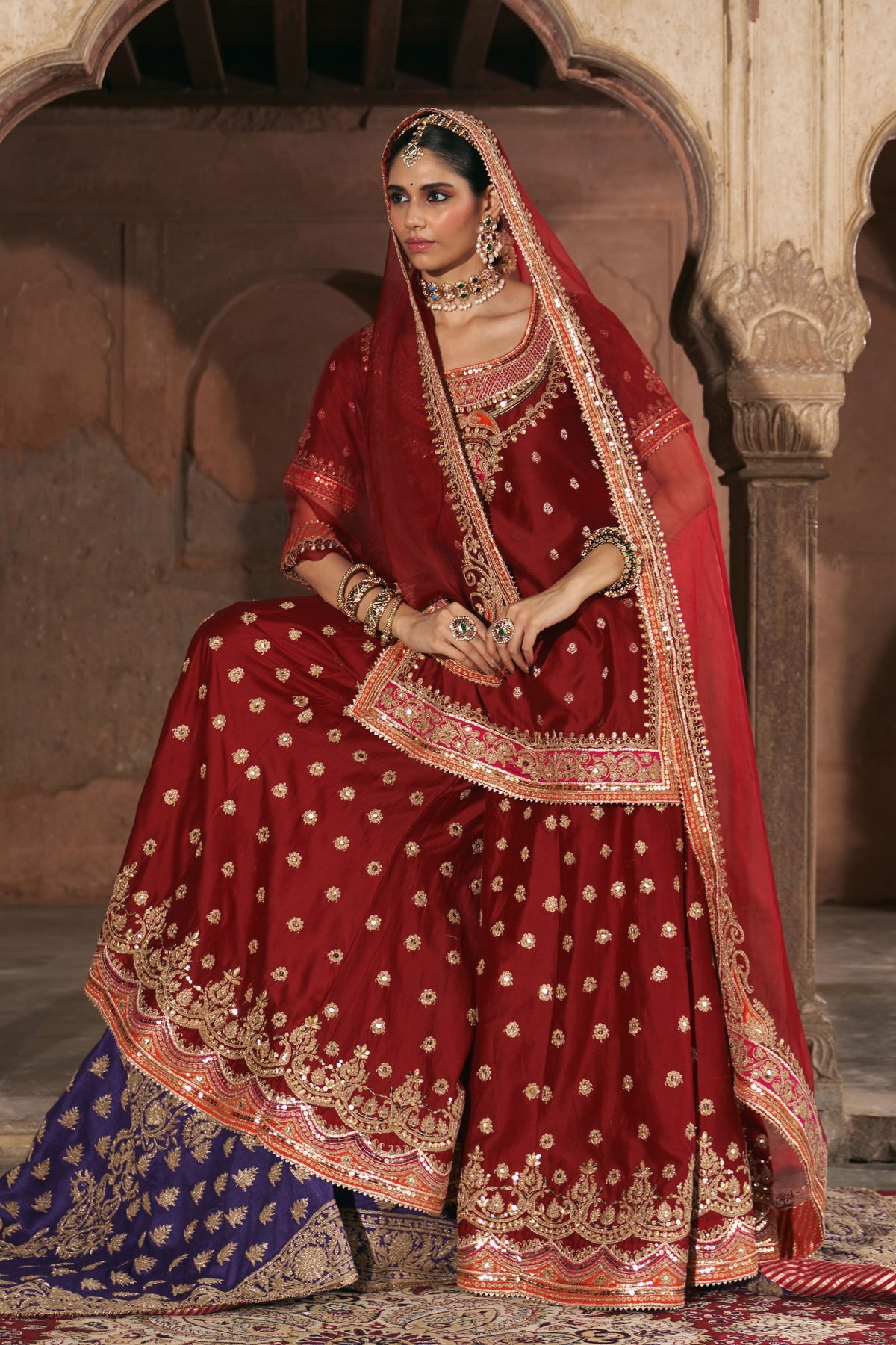 Samreen Red Sharara Set