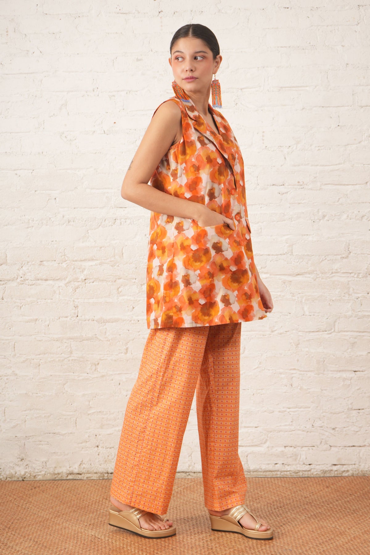 Rust Printed Jacket Set