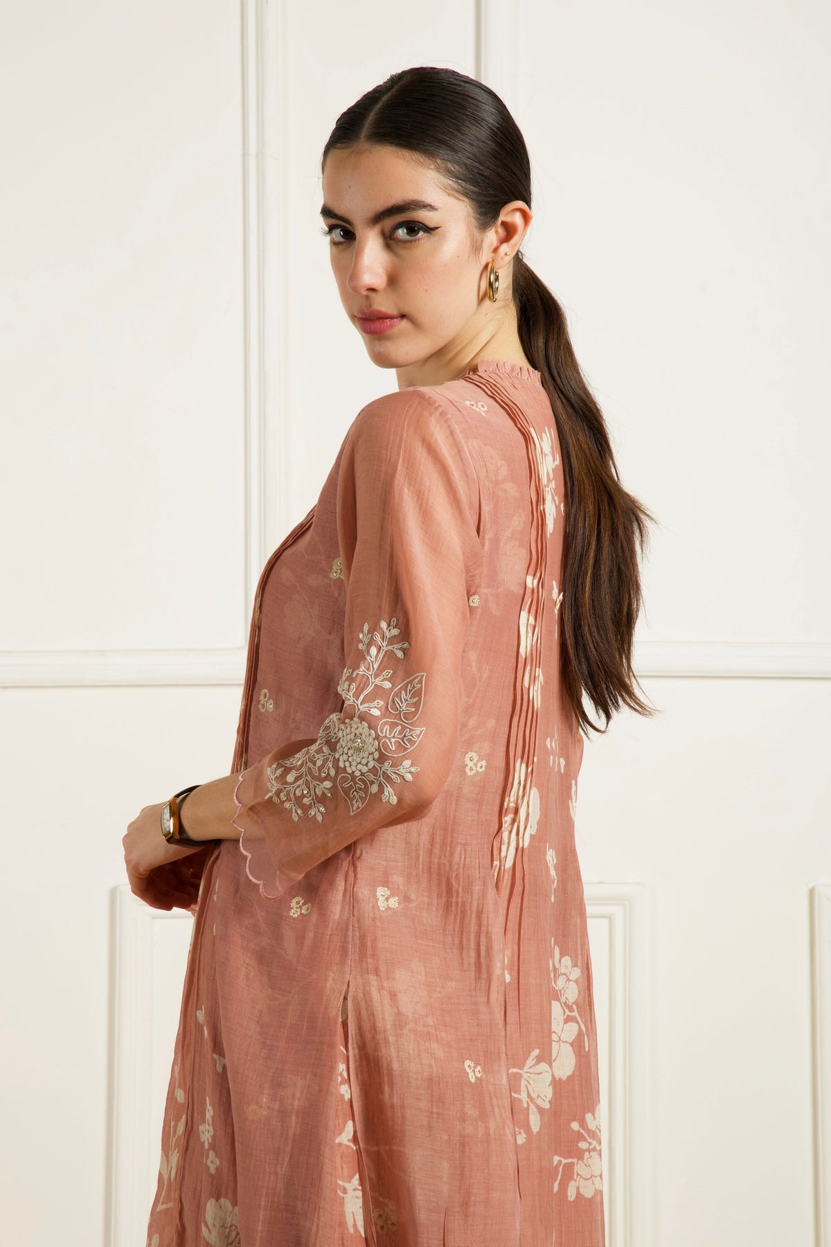 Almond Pleated Kurta Set