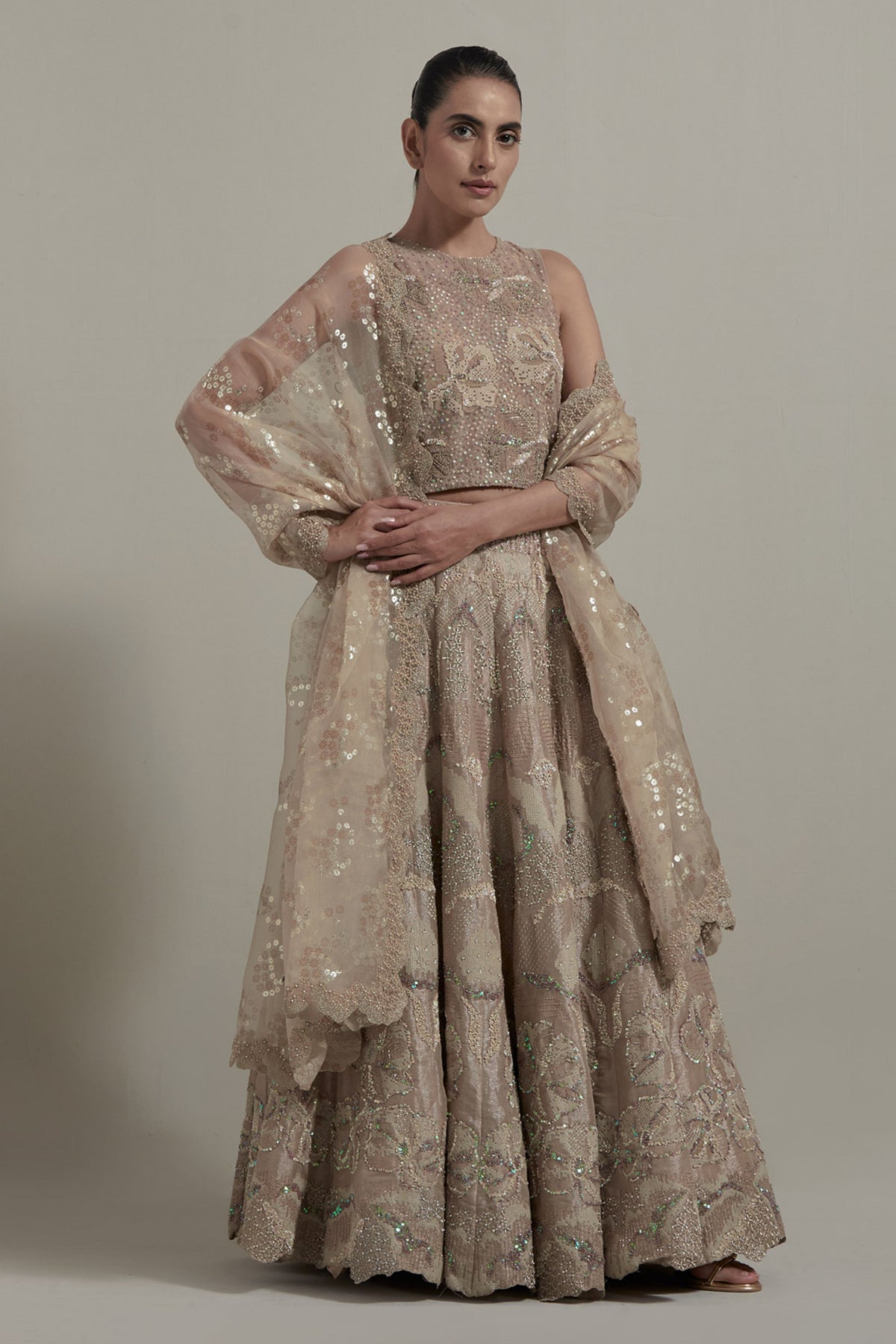Beige Embellished Lehenga Set