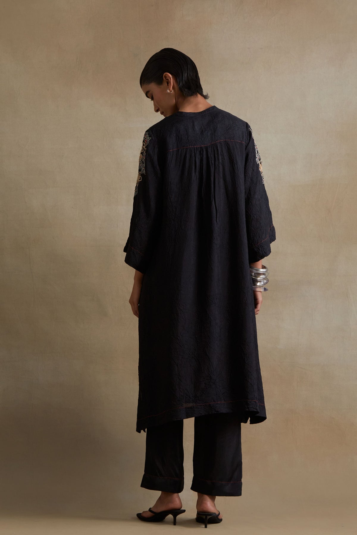 Black Embroidered Floral Kurta Set