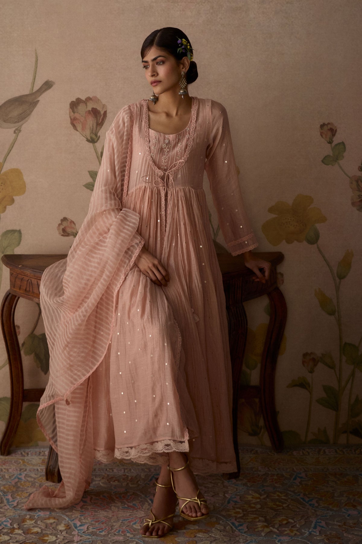 Pink Hand Embroidered Anarkali Set