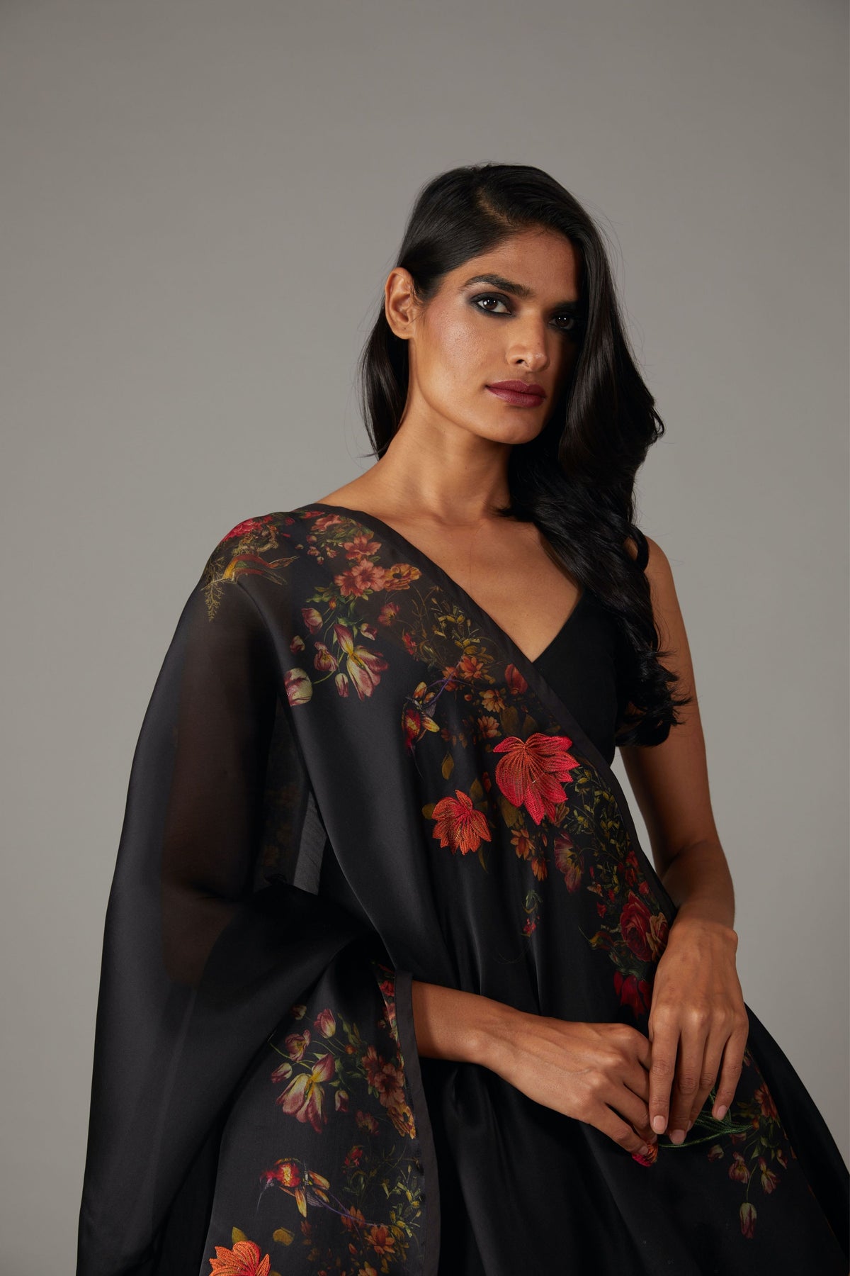 Multicolour Print Black Anarkali Set
