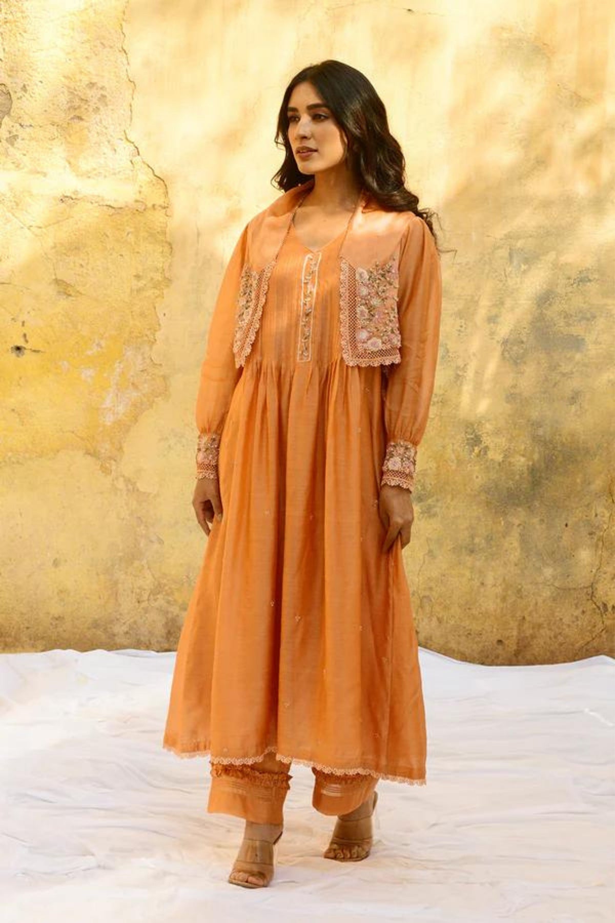 Peach Mystic Knot Jacket Kurta Set