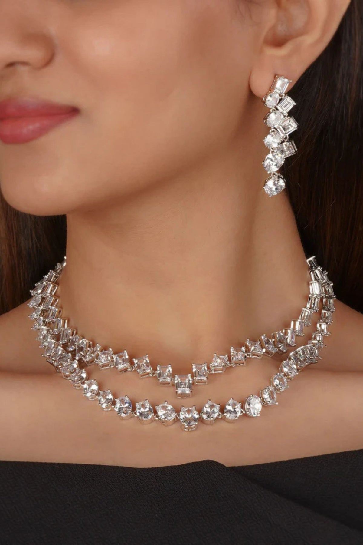 White Faux Diamond Necklace Set