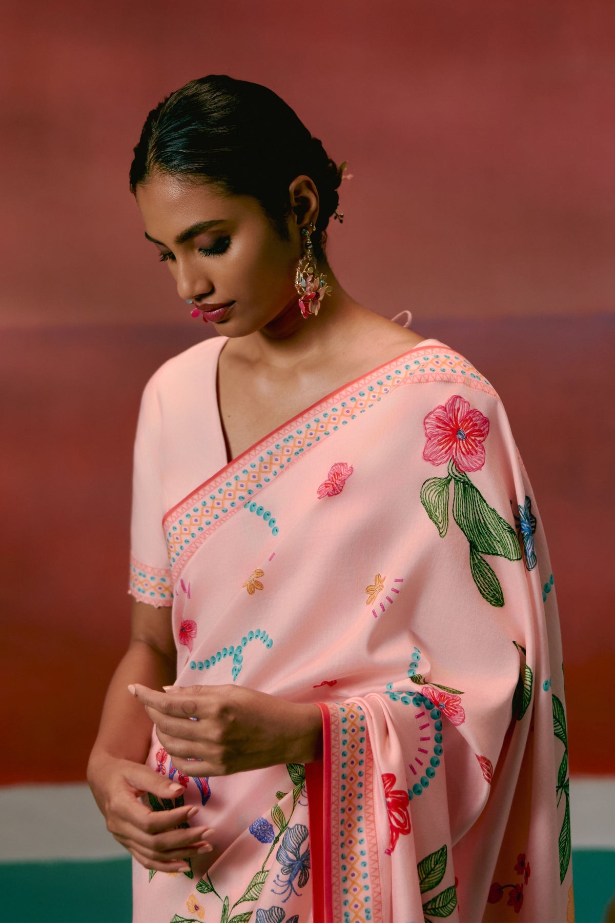 Dusty Pink Floral Saree