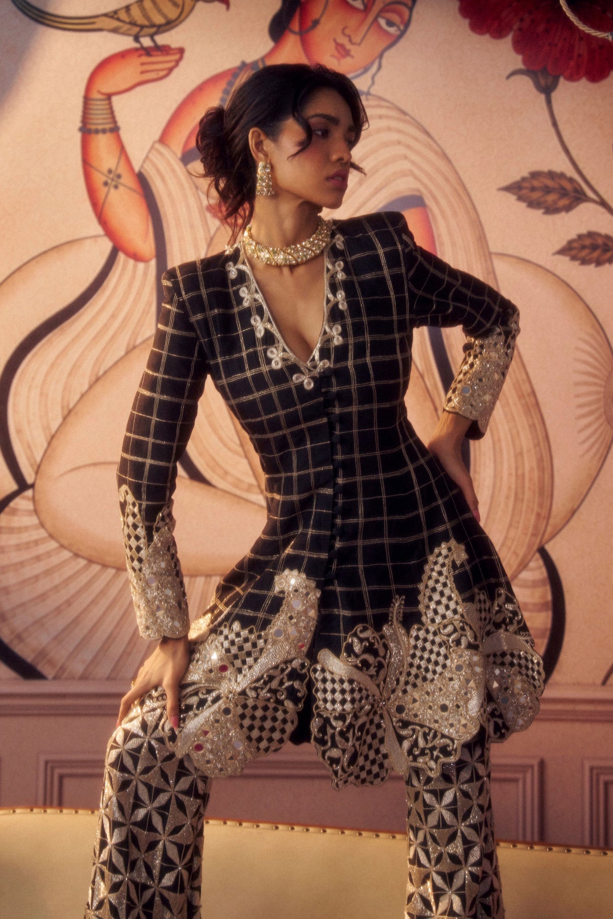Black Gold Anarkali Set