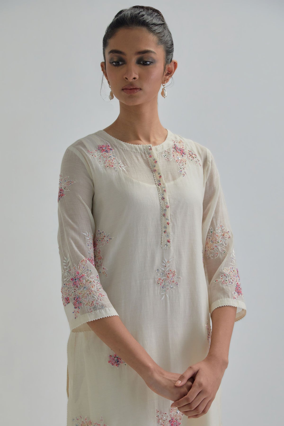 Pink Beaded Kurta And Pants
