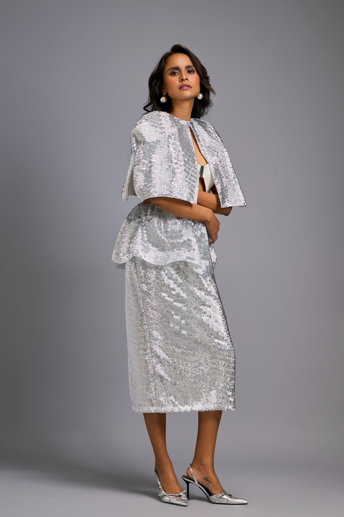 Shimmer Structured Silver Cape