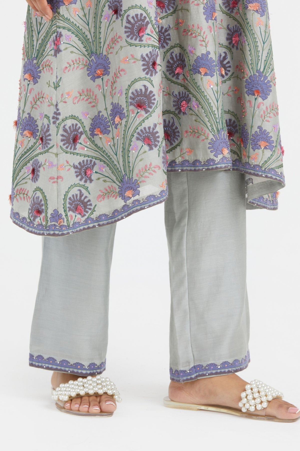 Bluish Grey Silk Kurta Set
