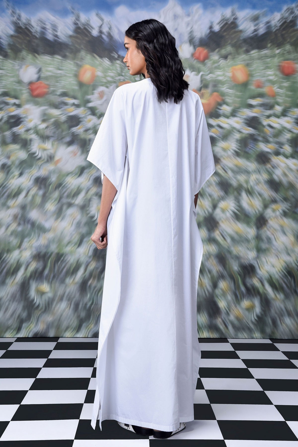 Kaftan Laceup Dress  White