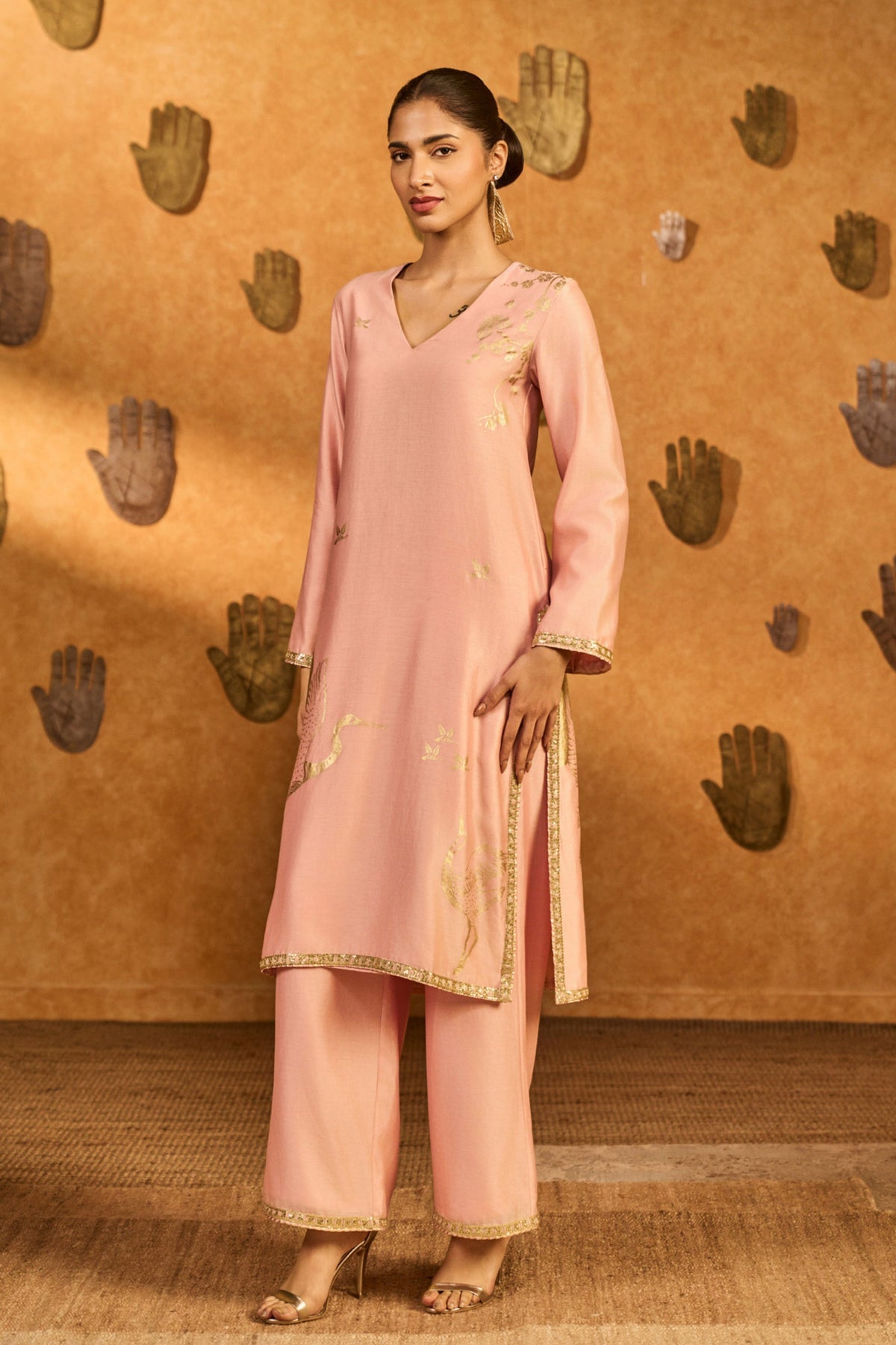Baby Pink Crane Kurta Set