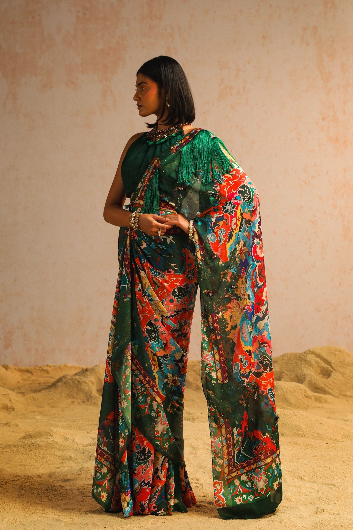 Green Draped Saree