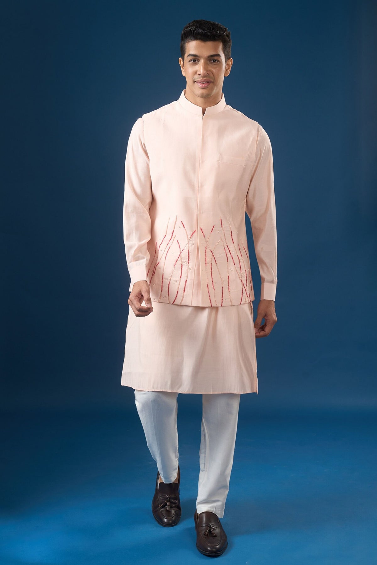 Pink Embroidered Kurta-bundi Set