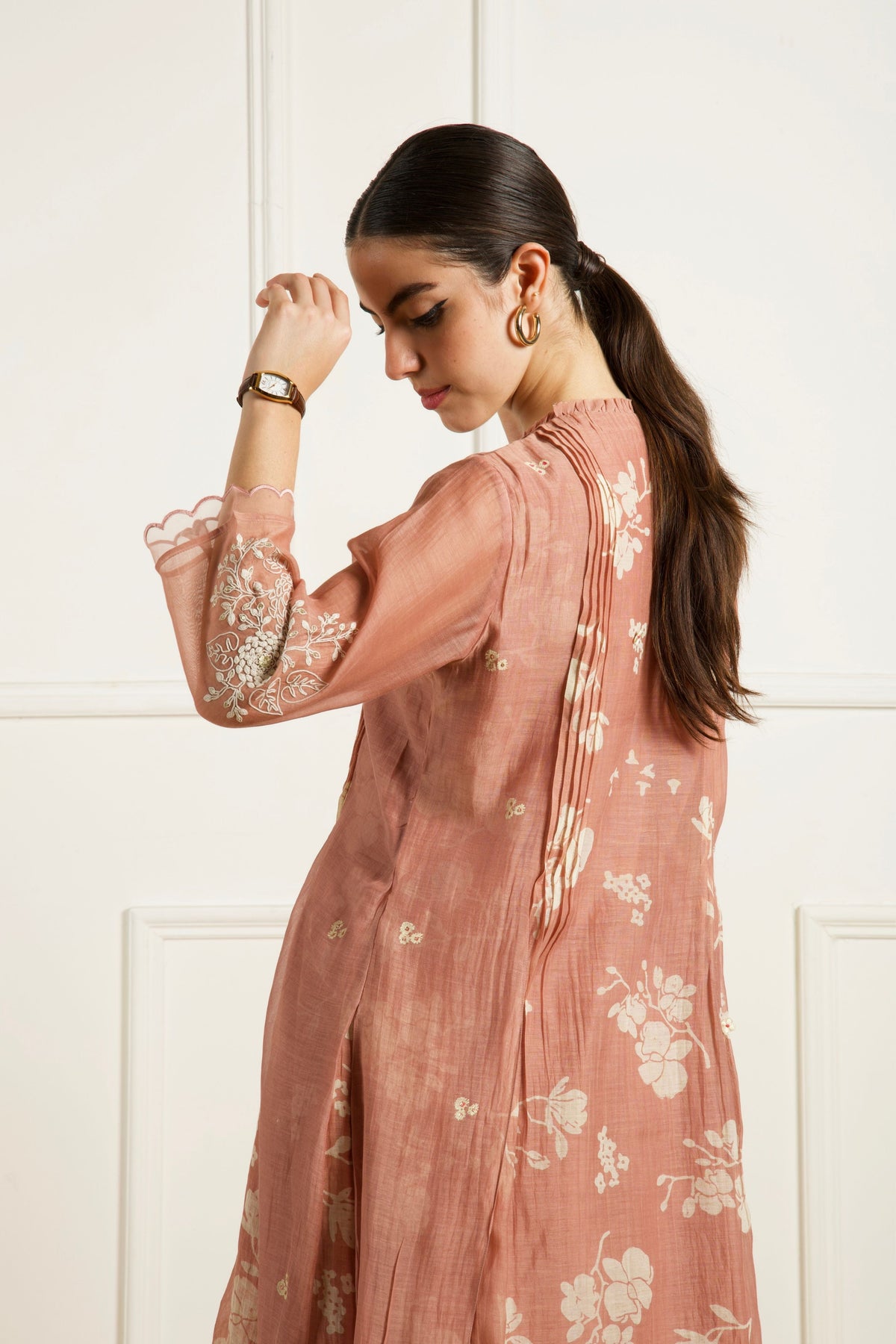 Almond Pleated Kurta Set