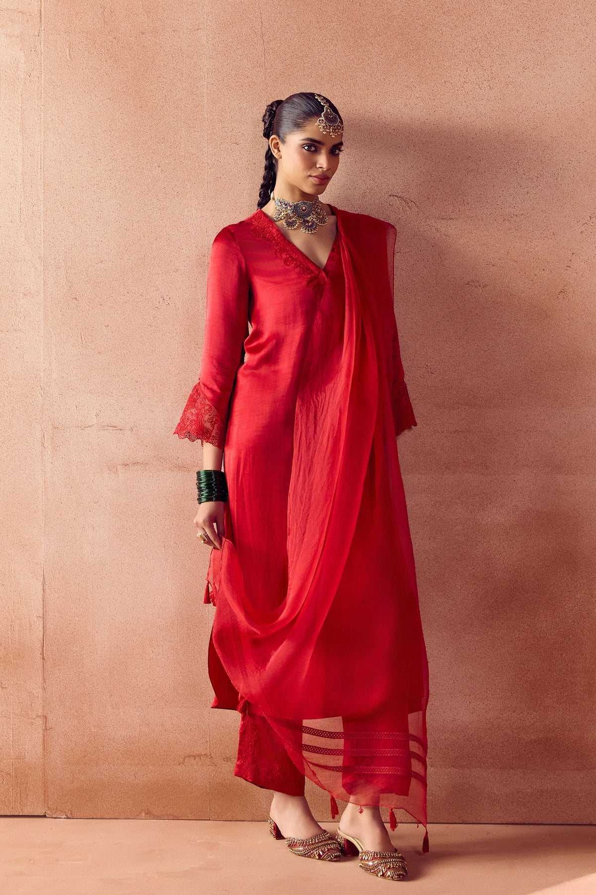 Red Dori Kurta Set