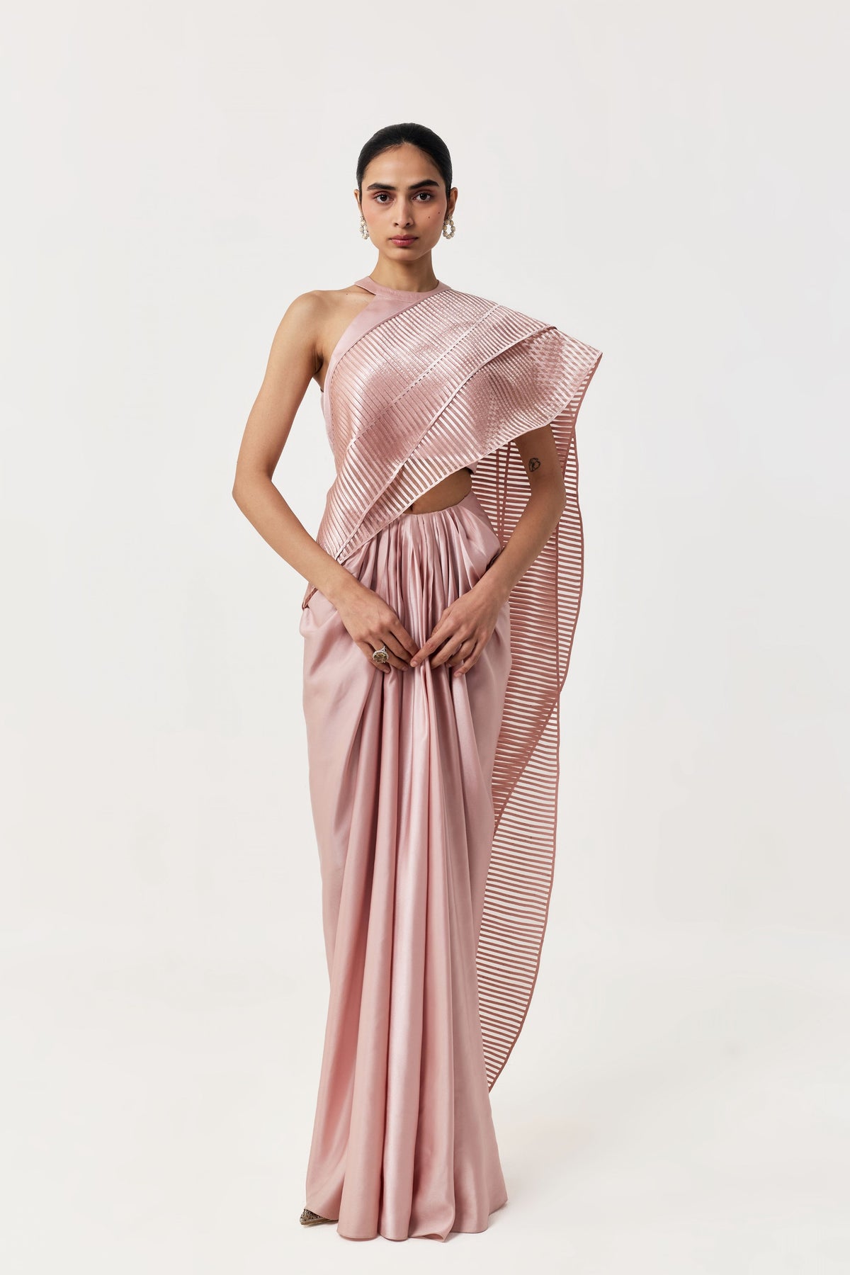 Layered Rose Gold Wave Pre-Stitched Saree