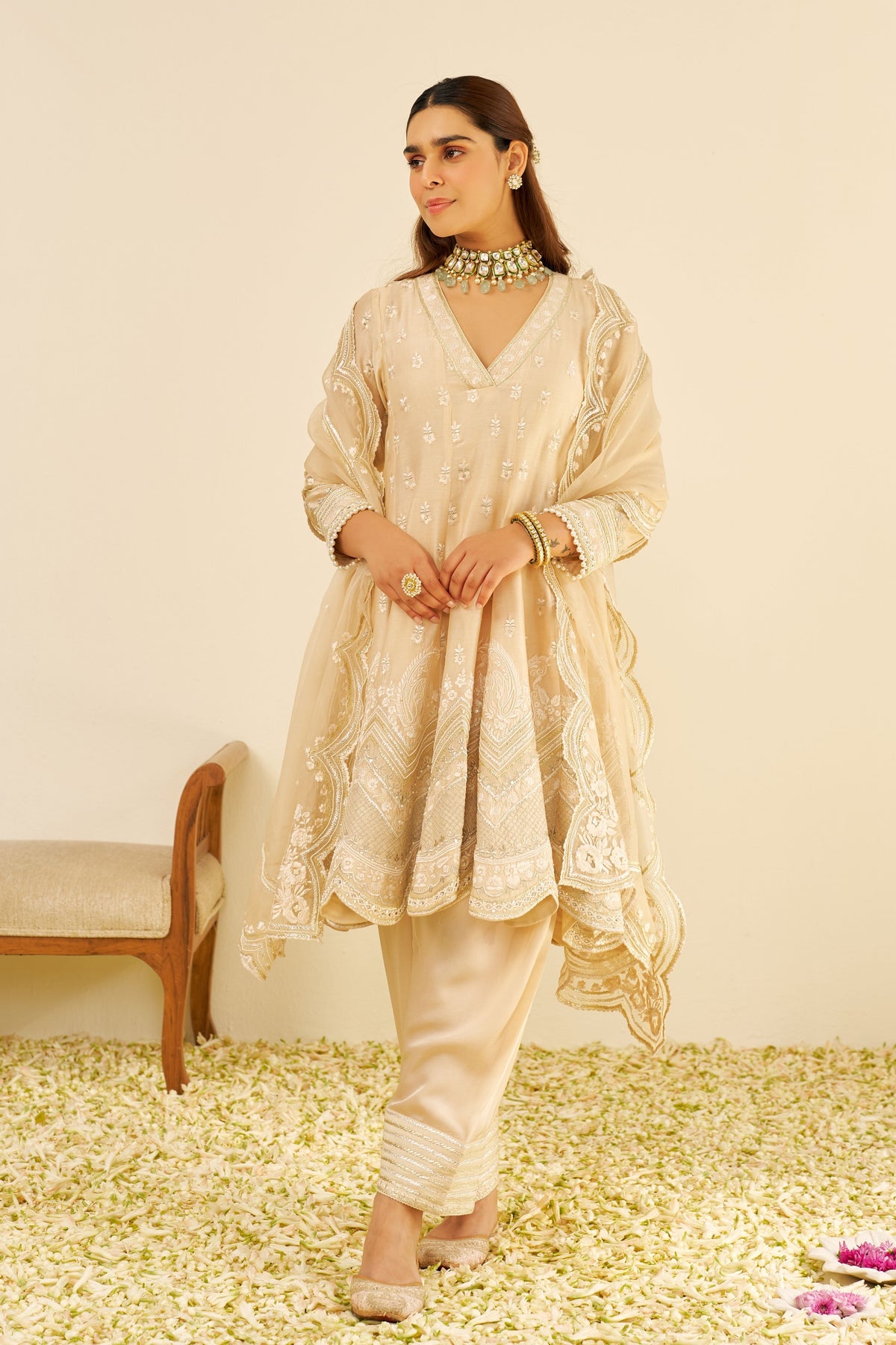 Meeram Anarkali Set in Beige