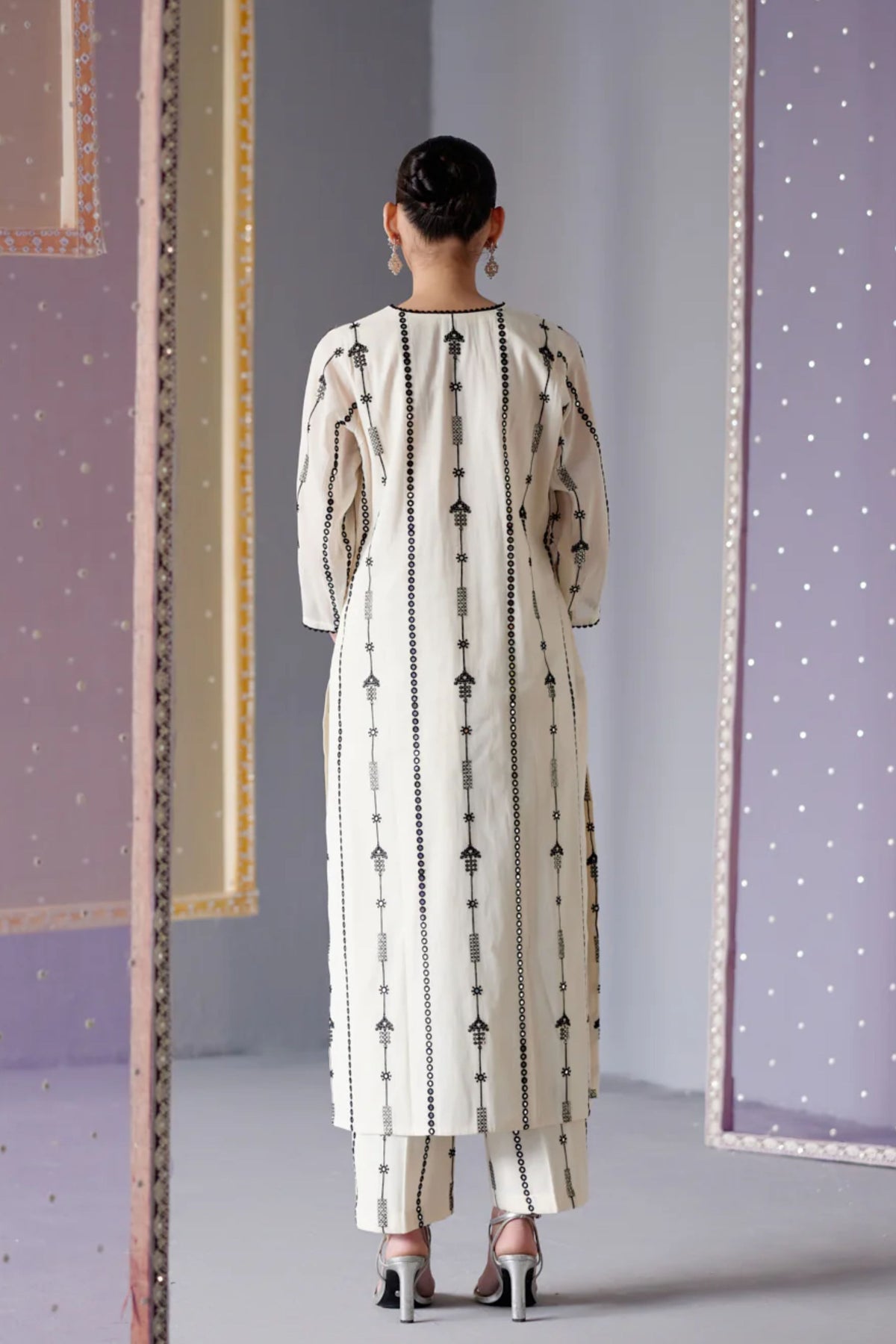 Criss Cross Embroidery Kurta Set