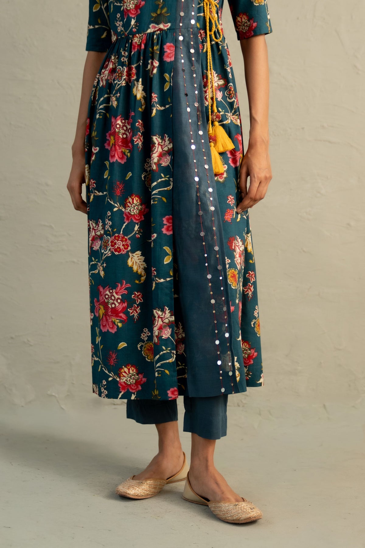 Teal Angrakha Straight Kurta Set