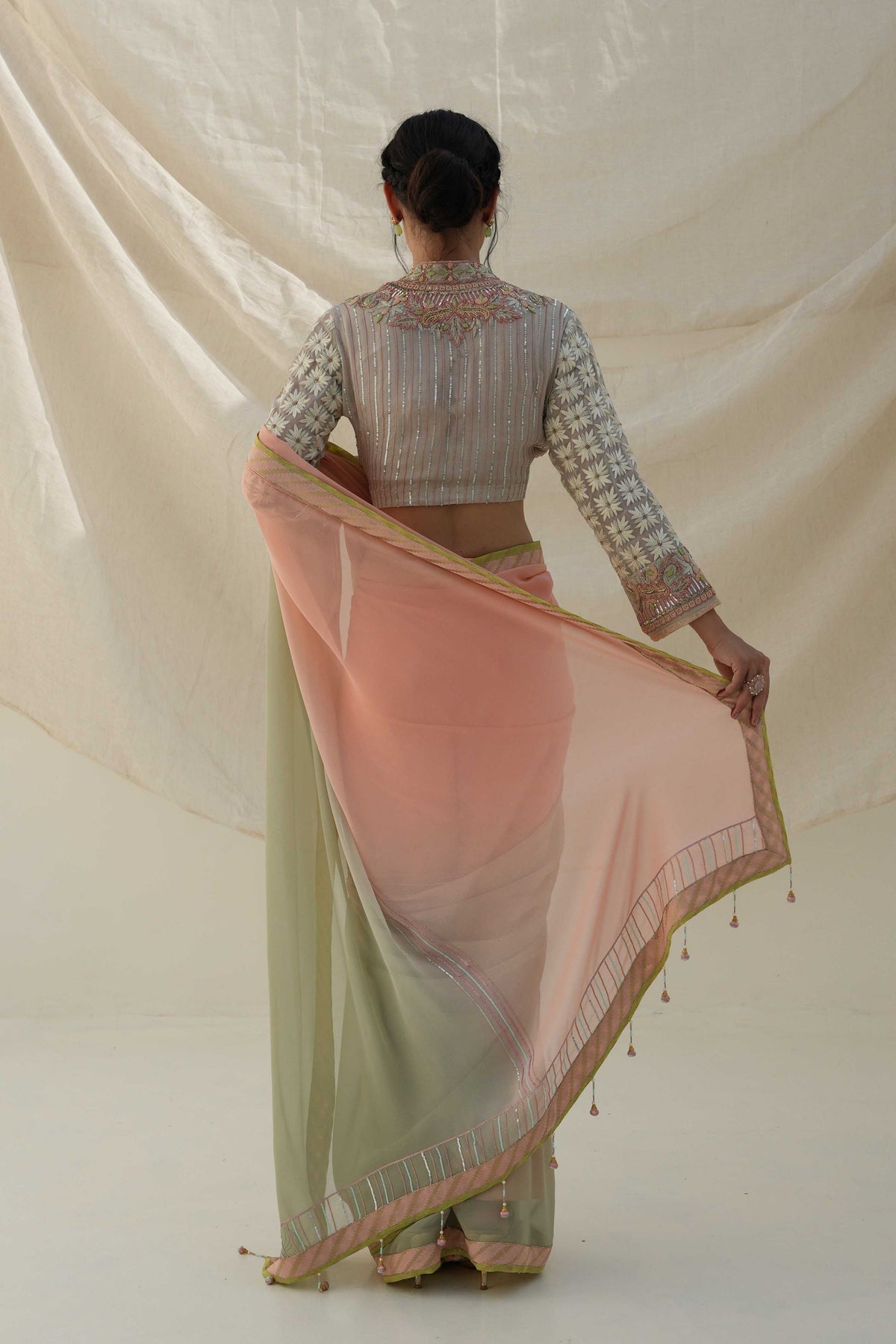 Pista Green Saree Set