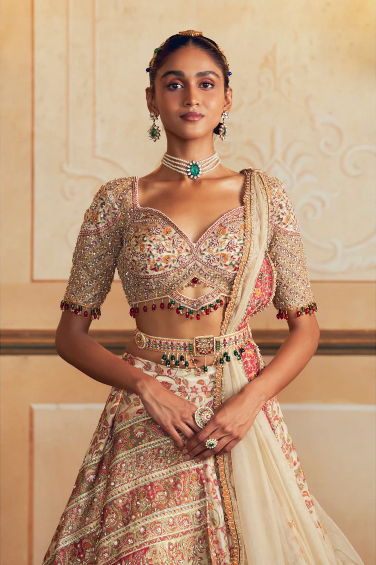 Ivory Jacquard Lehenga Set