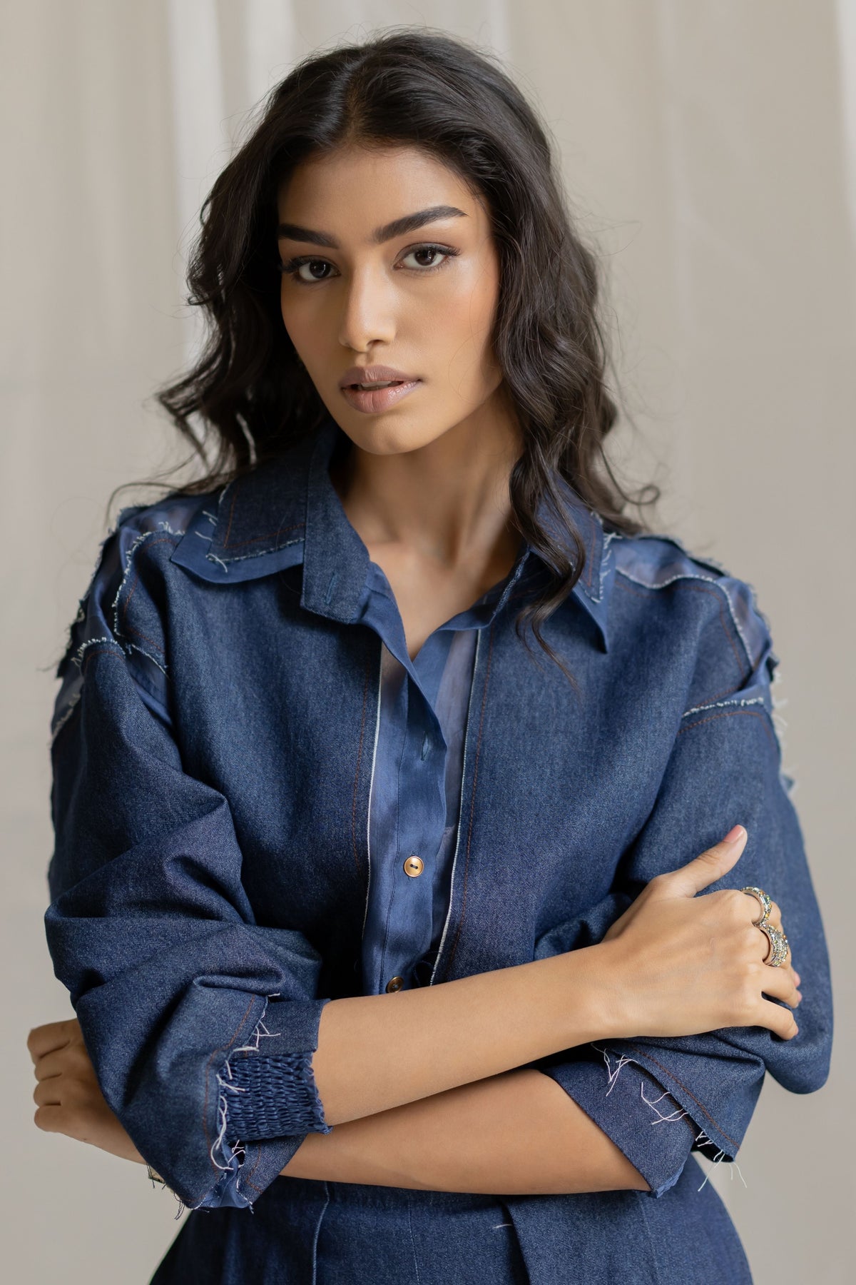 Organza Shirt With Denim Patch