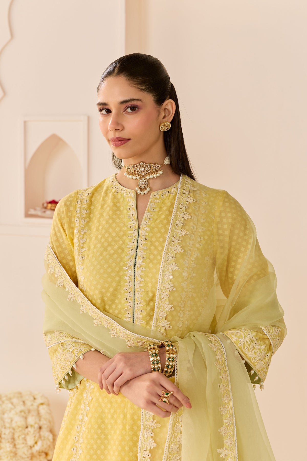 Firdaus Lemon Yellow Long Kalidaar Set