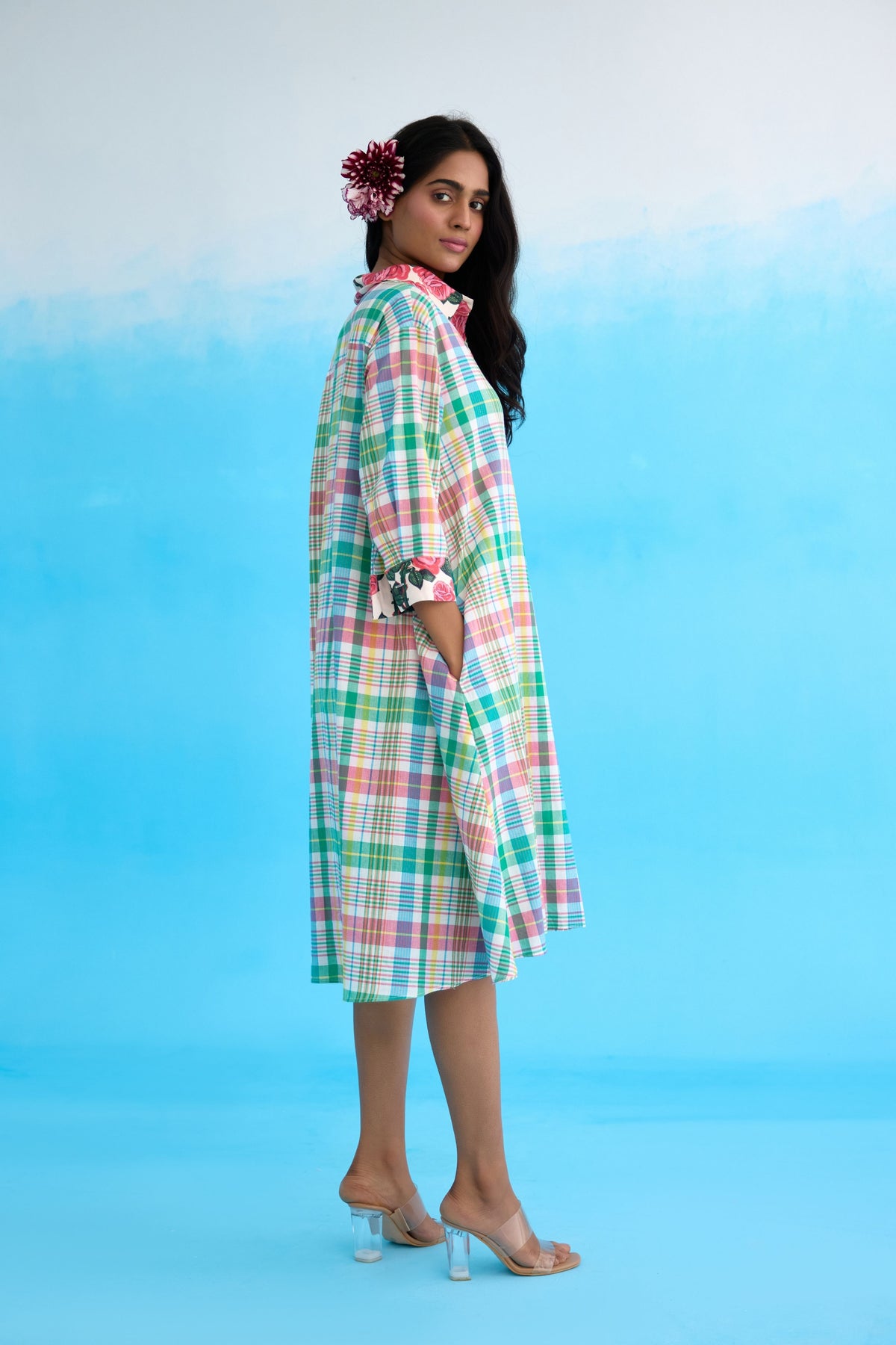 Blue Madras Checks A-line Dress