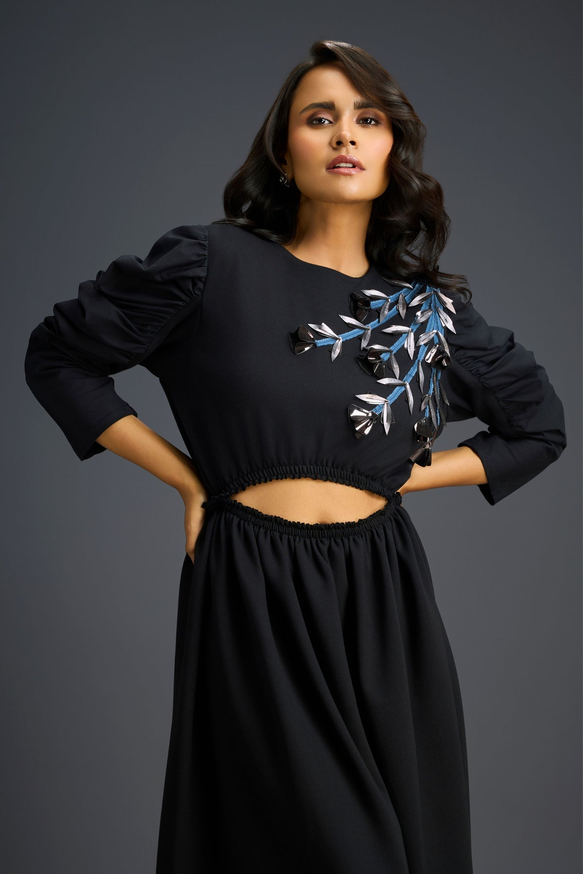 Midriff Cutout Black Dress