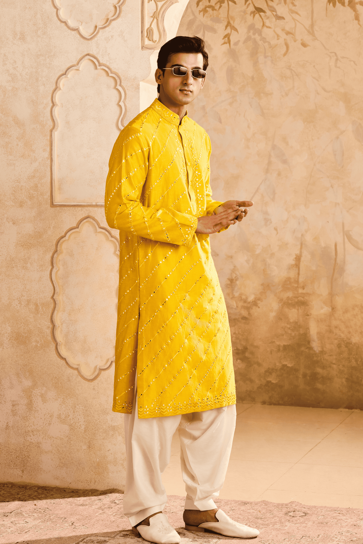 Yellow Mirrorwork Kurta Set
