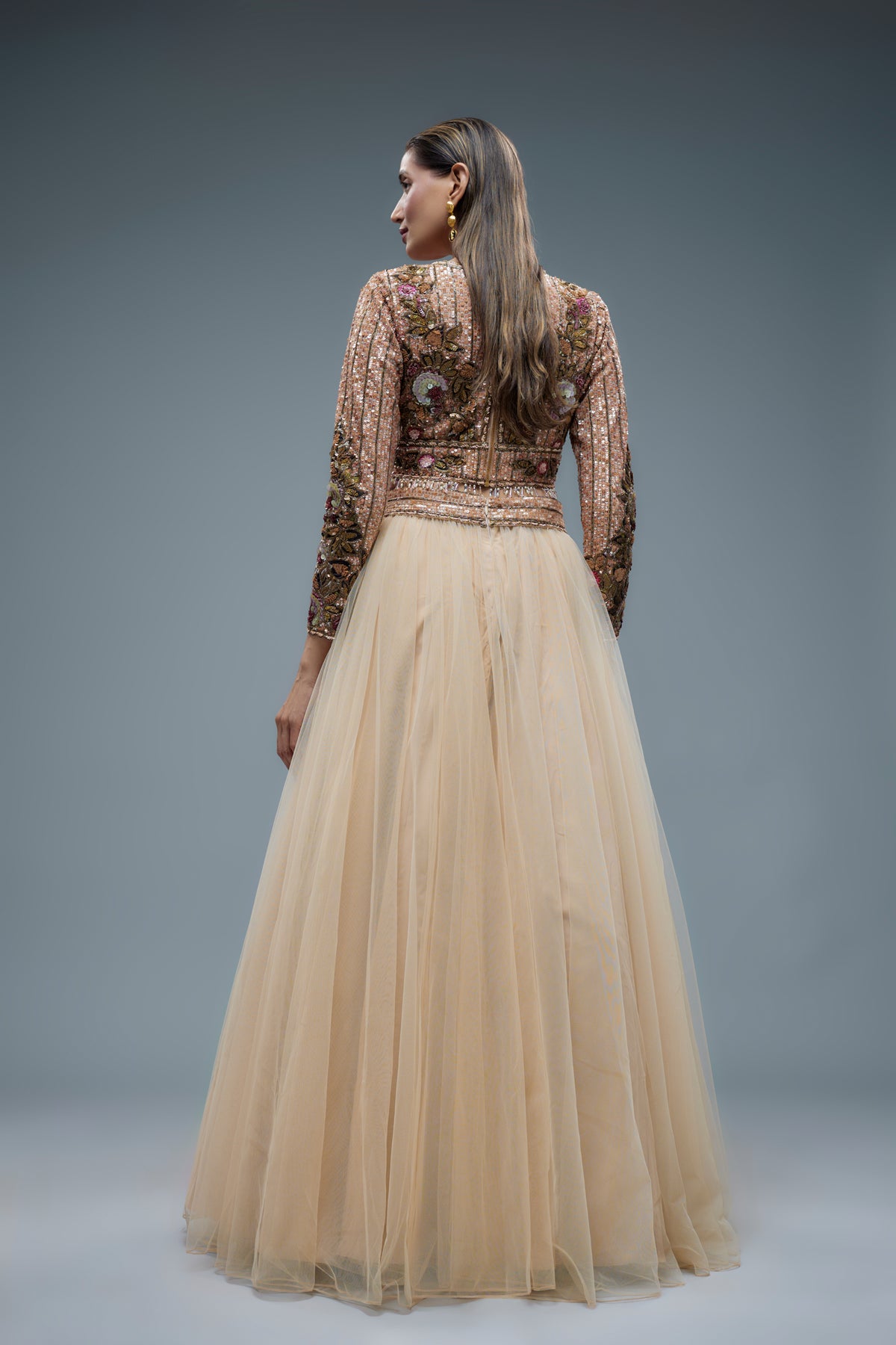 Beige Net Lehenga Set