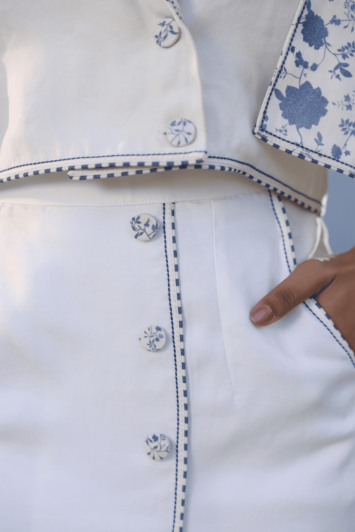 Azure Cape Style Skirt Set in White