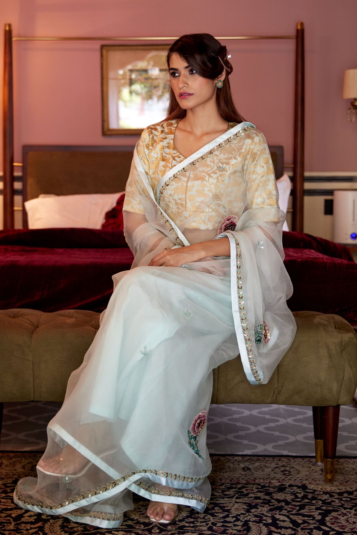 Gulab Sea Foam Saree