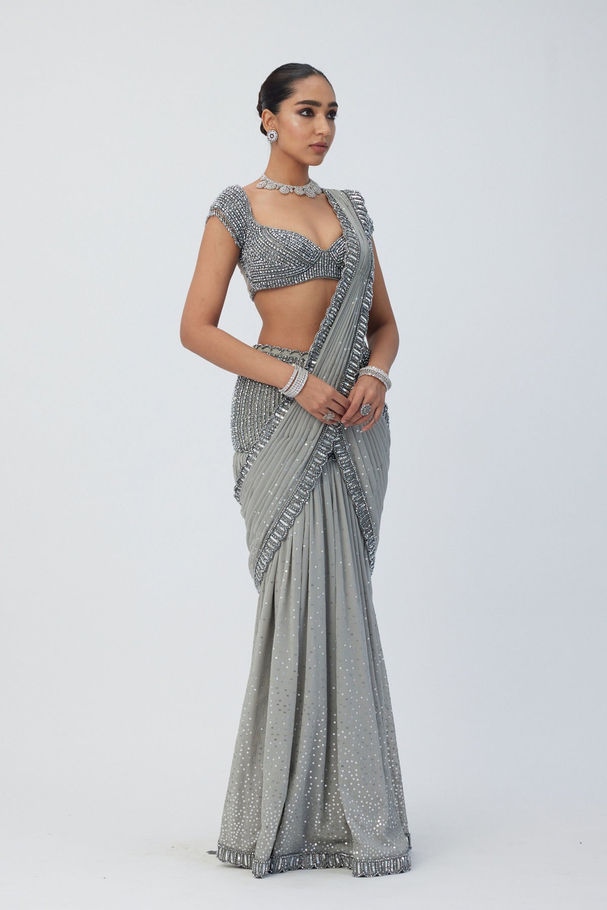 Crystal Grey Sequins Embroidered Lehenga Set