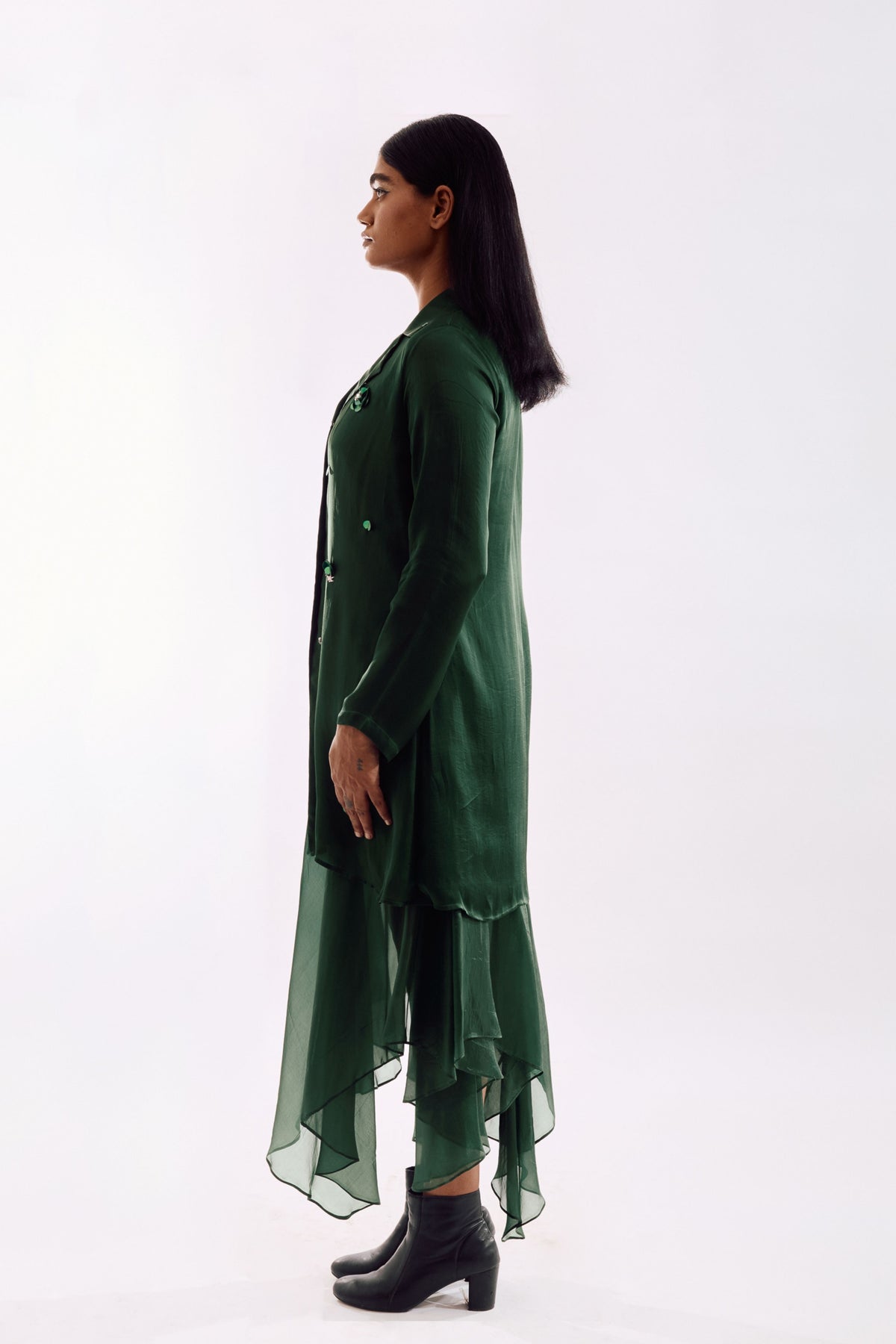 Green Organza Jacket  Dress Set