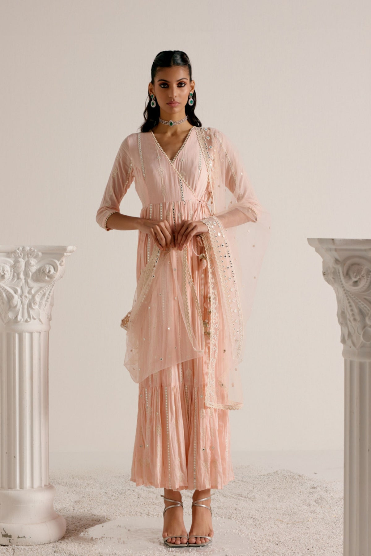 Blush Pink Criss Cross Anarkali Set